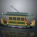Vintage Green And Yellow Tram Model With Trolley Pole And Carriage Windows