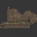 Modern Scene Featuring Ancient Stone Ruins With Broken Walls And Green Plants