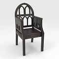 Vintage Dark Wooden Armchair With Arched Back Design And Leather Seat