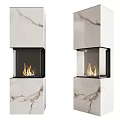 Modern Marble Column Fireplace With Glass Panel And Flaming Fire Design 3d model