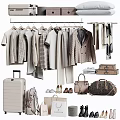 Hanging Clothes With Various Styles And Accessories Like Bags And Shoes