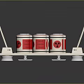 Multiple Radioactive Cans Arranged on White Metal Storage Rack