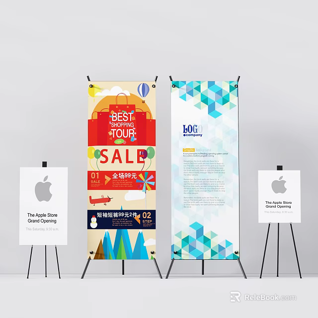 Portable Display Racks For Exhibition With Promotional Sale Posters And Various Designs 3d model 