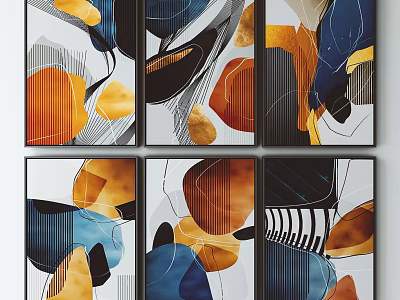Abstract Modern Paintings With Colorful Geometric Shapes And Blue Orange Yellow Tones 3d model