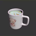 Cute White Ceramic Mug Featuring Cartoon Bear Design and Latte Art for Home Daily Use