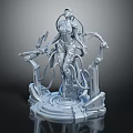 Detailed Futuristic Mechanical Female Character With Robotic Arms Chains And Pedestal