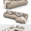 Beige Sectional Sofa With Plush Pillows Cozy Blanket And Metal Legs In Modern Living Room