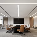Modern Conference Room Interior Design With Large Screen Wooden Table And Comfortable Chairs