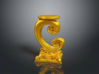 Golden Decorative Sculpture Carving with Spiral Patterns and Intricate Base Design 3d model