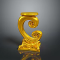 Golden Decorative Sculpture Carving with Spiral Patterns and Intricate Base Design