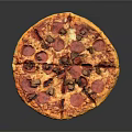 Freshly Baked Pepperoni Sausage Pizza With Red Peppers And Golden Crust