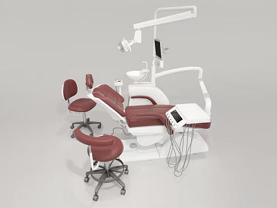 Modern Dental Clinic Interior With Red Chairs Dental Chair And Medical Equipment 3d model