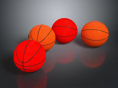Four Red And Orange Basketballs Sports Equipment For Training And Games 3d model