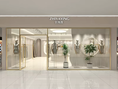 Elegant Modern Clothing Store With Glass Doors Display Windows And Mannequins 3d model