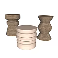 Modern Wicker And White Smooth Top Side Tables With Layered Design 3d model