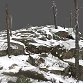 Beautiful Winter Landscape With Snow Covered Rocks And Bare Trees In Nature