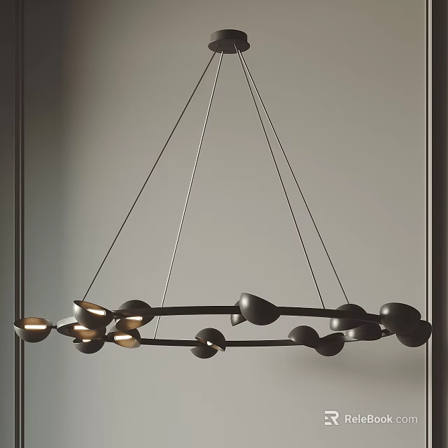 Modern Circular Chandelier With Metallic Frame And Multiple Hanging Light Bulbs 3d model