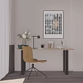 Modern Minimalist Interior Desk Chair Set With Lamp Vase Clock And Decorative Painting
