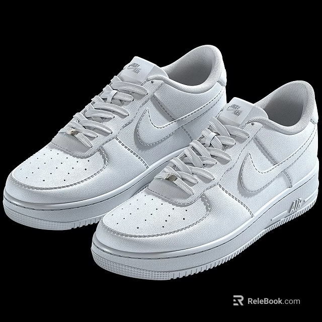 White Leather Low Top Sneakers With Classic Design Lace Up Closure And Breathable Holes 3d model 