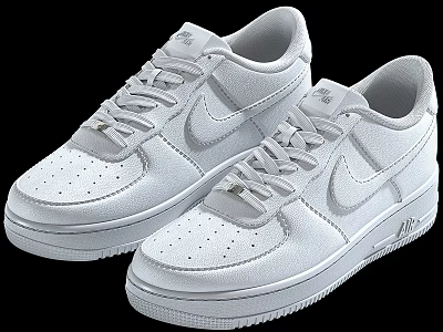White Leather Low Top Sneakers With Classic Design Lace Up Closure And Breathable Holes 3d model