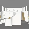 Modern Storefront Facade Design With White Curved Entrance Potted Plant And Wooden Chair