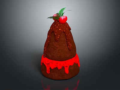 Delicious Chocolate Dessert with Cherry Green Leaf Topping and Red Ribbon Chocolate Drizzle 3d model