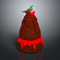 Delicious Chocolate Dessert with Cherry Green Leaf Topping and Red Ribbon Chocolate Drizzle
