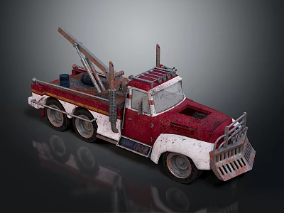 Vintage Red And White Fire Truck With Crane Arm And Retro Design 3d model