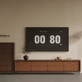 Modern Wooden TV Stand With Wall Mounted TV Tall Cabinet And Decorations