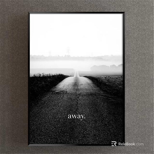 Black and white scenic landscape painting with stretching road through misty distant fields 3d model 