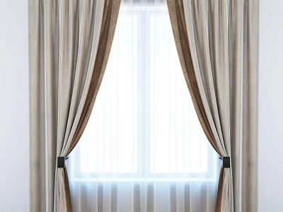 Elegant Beige Brown Double Layer Curtain With Tie Backs And Light Filtering Fabric 3d model