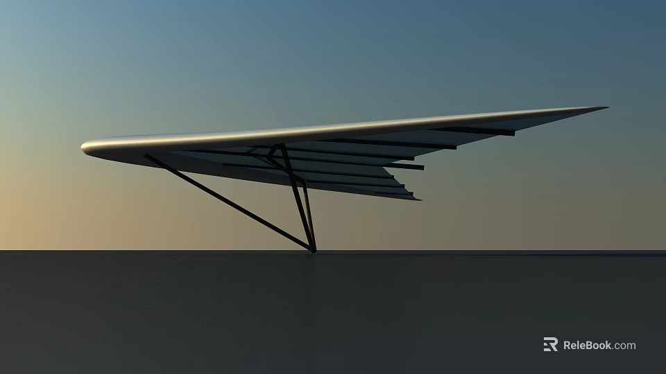 Modern Sleek Wing Like Structure With Black Support Against Sky And Ground 3d model