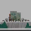 Traditional Chinese Tea Break Area With Tea Sets Mountain Shaped Decor And Green Plants