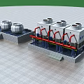 Industrial Water Cooling Equipment With White Towers And Pipeline Systems