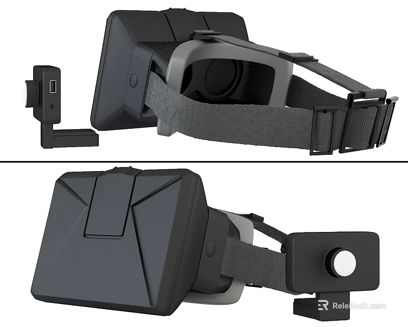 Black VR Headset With Adjustable Strap Ergonomic Design And Comfortable Fit Features 3d model