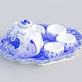 Elegant Blue and White Ceramic Tea Set with Decorative Teapot Cups and Tray