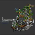 Cartoon Scene Featuring Floating Island With Fairy Castles Trees Bridges And Glowing Structures