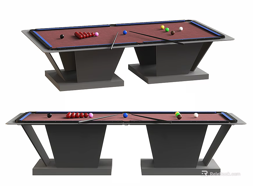 Modern Billiard Table with Colorful Balls Cues and Stylish Design for Sports Equipment 3d model 