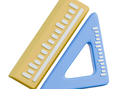 Yellow Ruler And Blue Triangle Ruler As Essential Measuring Stationery Tools 3d model
