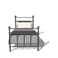 Single Bed Black Metal Frame Railed Design with Light Colored Sheets Gray Blanket White Pillows