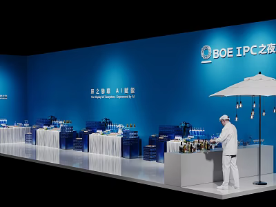 BOE IPC Coffee Break Area With White Umbrella Staff Serving Drinks Smart Night AI Empowerment 3d model