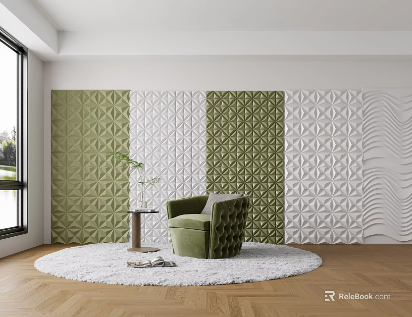 Modern Living Room With Textured Sofa Backdrop Wall And Armchair 3d model 