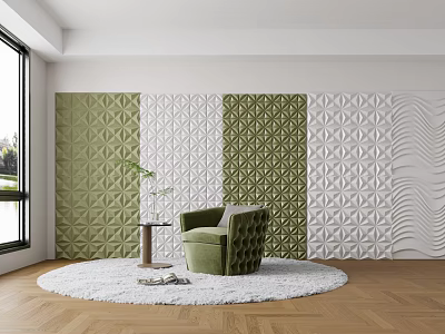 Modern Living Room With Textured Sofa Backdrop Wall And Armchair 3d model