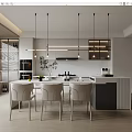 Modern Restaurant Open Concept Design With Dining Table Chairs Pendant Lights And Cabinets