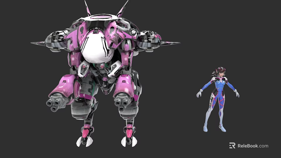 Game Movie Character Sci Fi Pink White Mecha With Female Pilot In Blue White Outfit 3d model 