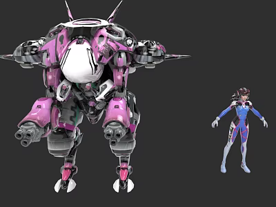Game Movie Character Sci Fi Pink White Mecha With Female Pilot In Blue White Outfit 3d model