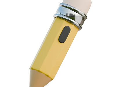 Modern Yellow Pencil With Silver Band And Black Button Design 3d model