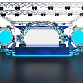 Modern Stage Setup With Metal Truss Blue Lighting And Circular Light Fixtures