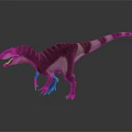 Striped Dinosaur Figure With Orange Crested Head Open Mouth Standing On Dark Background With Reflection