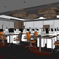 Spacious Modern Public Office Area Interior With Open Layout Long Desks Office Chairs And Bright Lighting